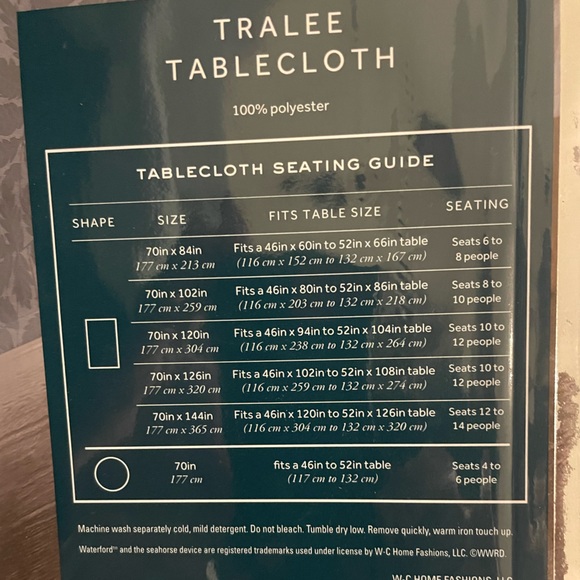 NWT WATERFORD TRALEE 70” x 126” (177 cm x 320 cm) blue hue Tablecloth - Picture 3 of 3